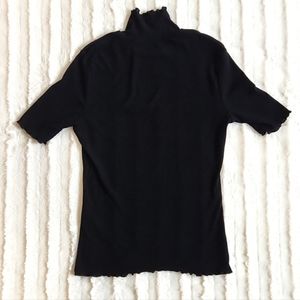 Knit Top Turtleneck, Short Sleeve, Black, Size M